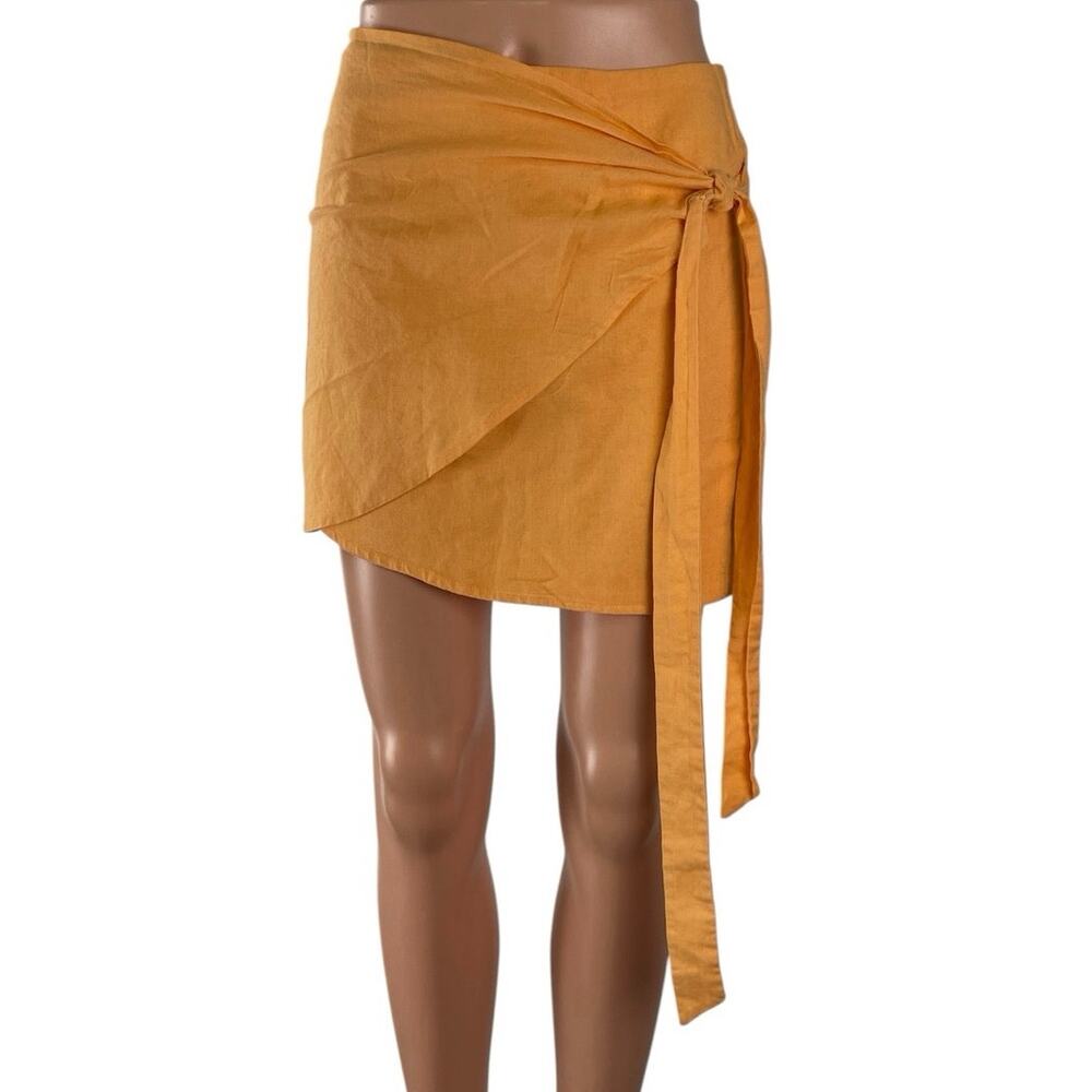 SAGE The Label Devon Coral Linen High Waisted Tie Pencil Wrap Mini Skirt Size S